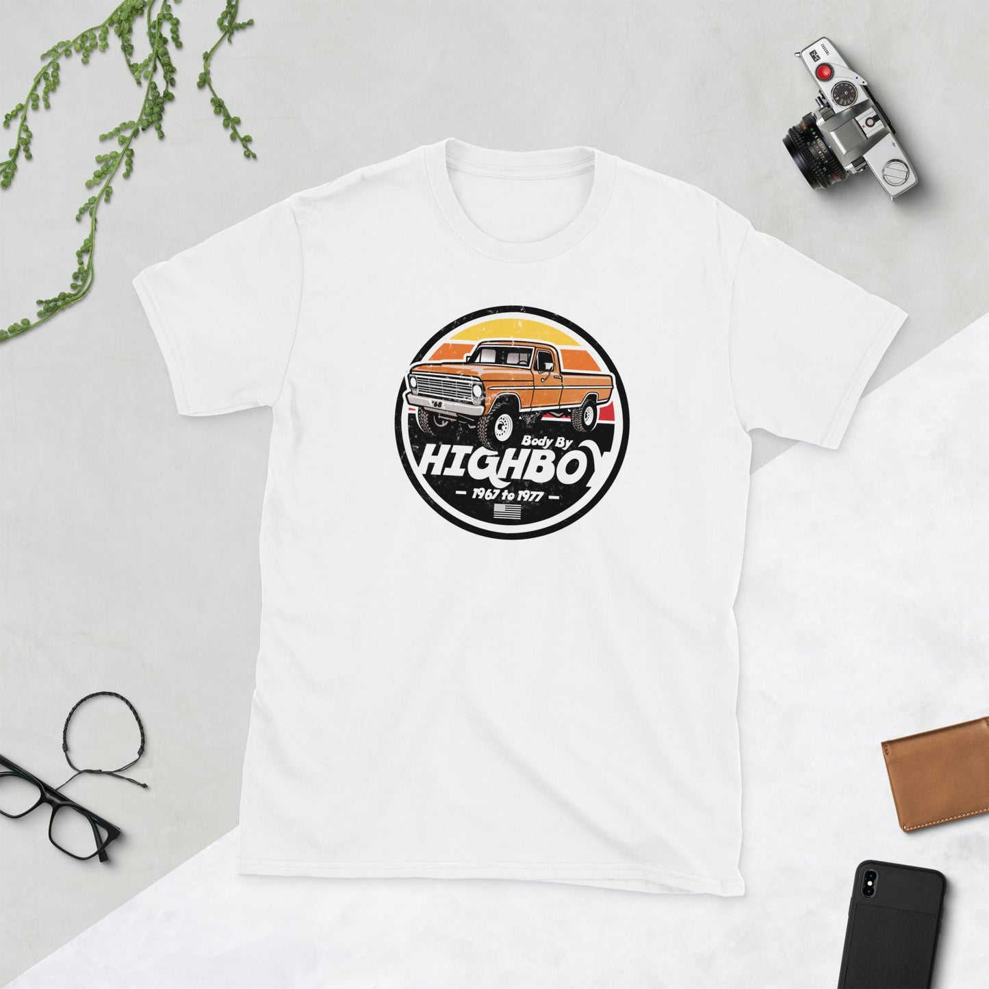 1968 / Orange / Original Body By Highboy T-Shirt (Distressed Design) - BodyByHighboy Ford F250 Highboy Bumpside Dentside
