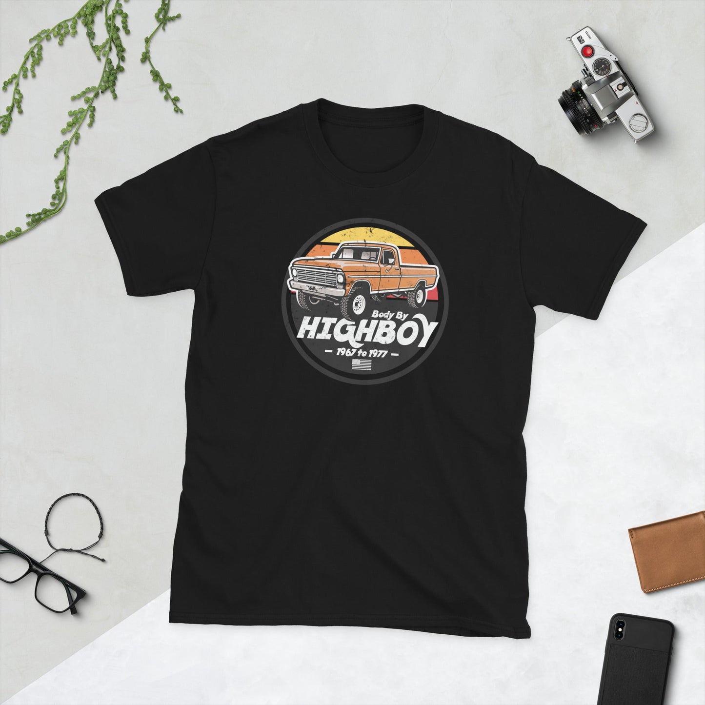 1968 / Orange / Original Body By Highboy T-Shirt (Distressed Design) - BodyByHighboy Ford F250 Highboy Bumpside Dentside