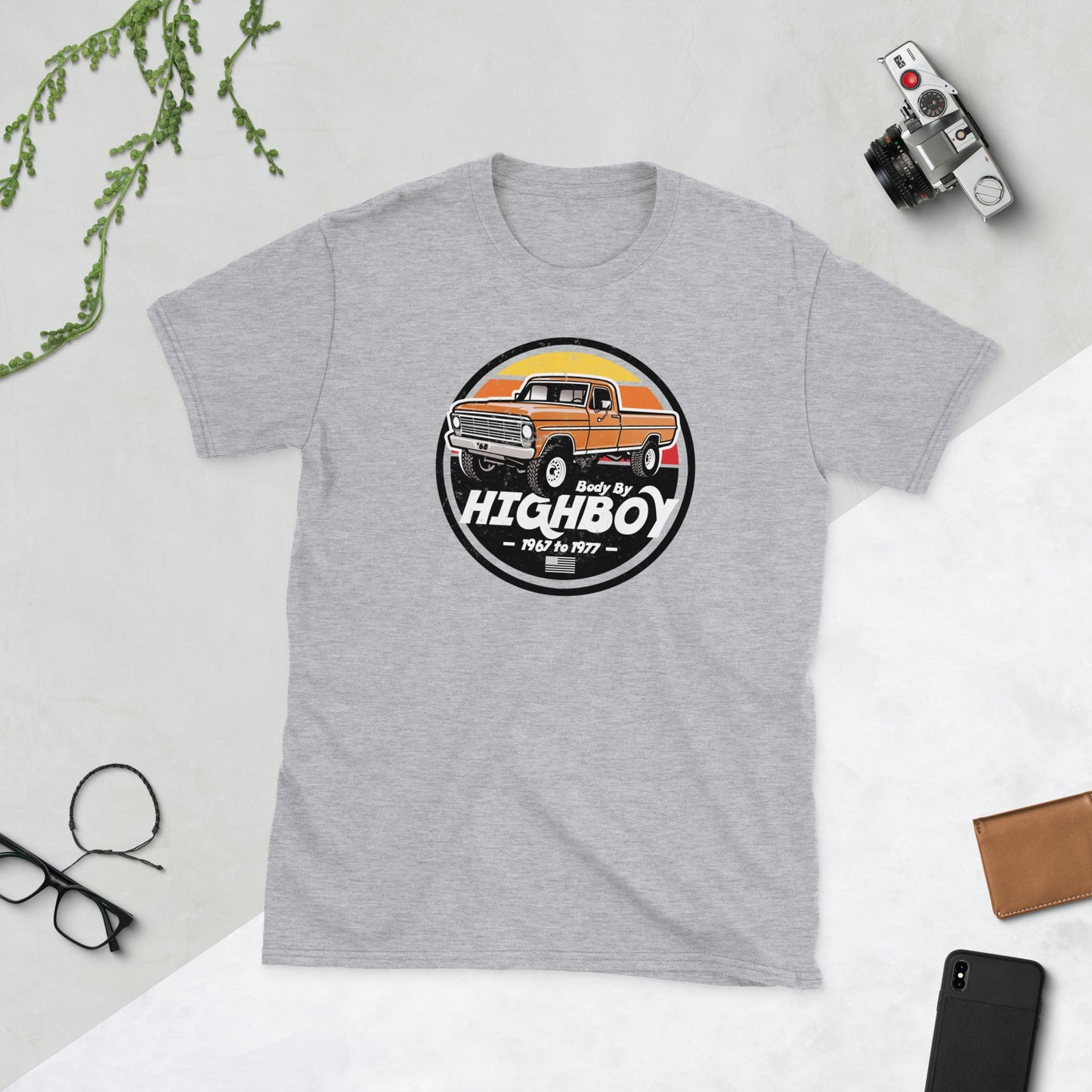 1968 / Orange / Original Body By Highboy T-Shirt (Distressed Design) - BodyByHighboy Ford F250 Highboy Bumpside Dentside
