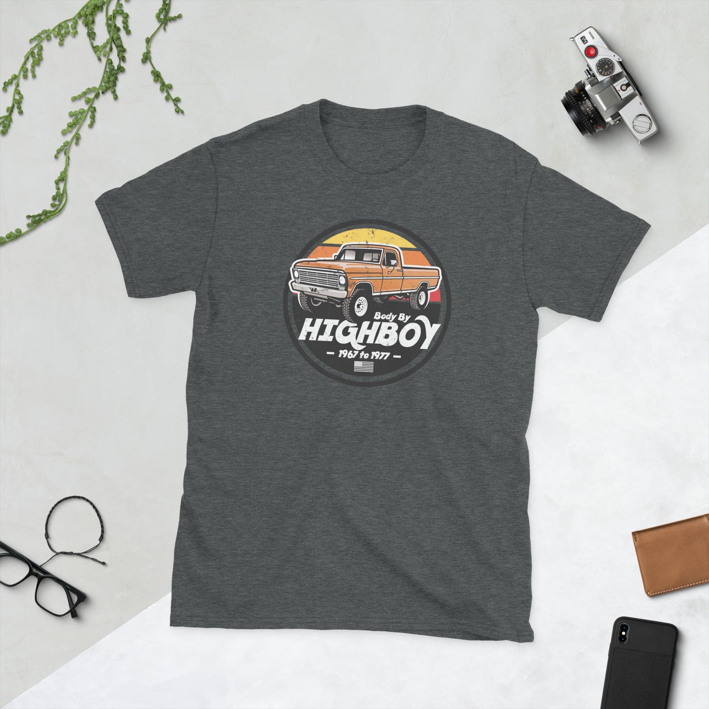 1968 / Orange / Original Body By Highboy T-Shirt (Distressed Design) - BodyByHighboy Ford F250 Highboy Bumpside Dentside