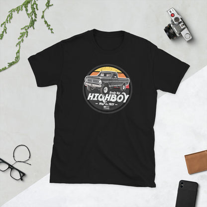 1970 / Black / Original Body By Highboy T-Shirt (Distressed Design) - BodyByHighboy Ford F250 Highboy Bumpside Dentside