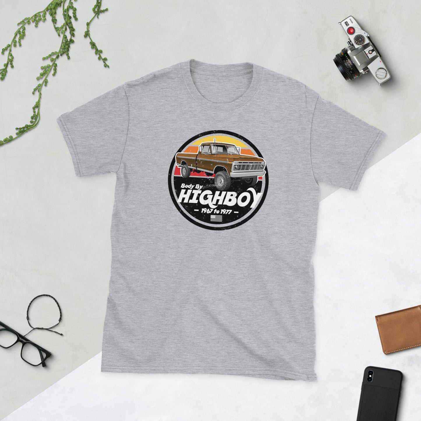 1973, 1974, 1975 / Brown / Original Body By Highboy T-Shirt (Distressed Design) - BodyByHighboy Ford F250 Highboy Bumpside Dentside