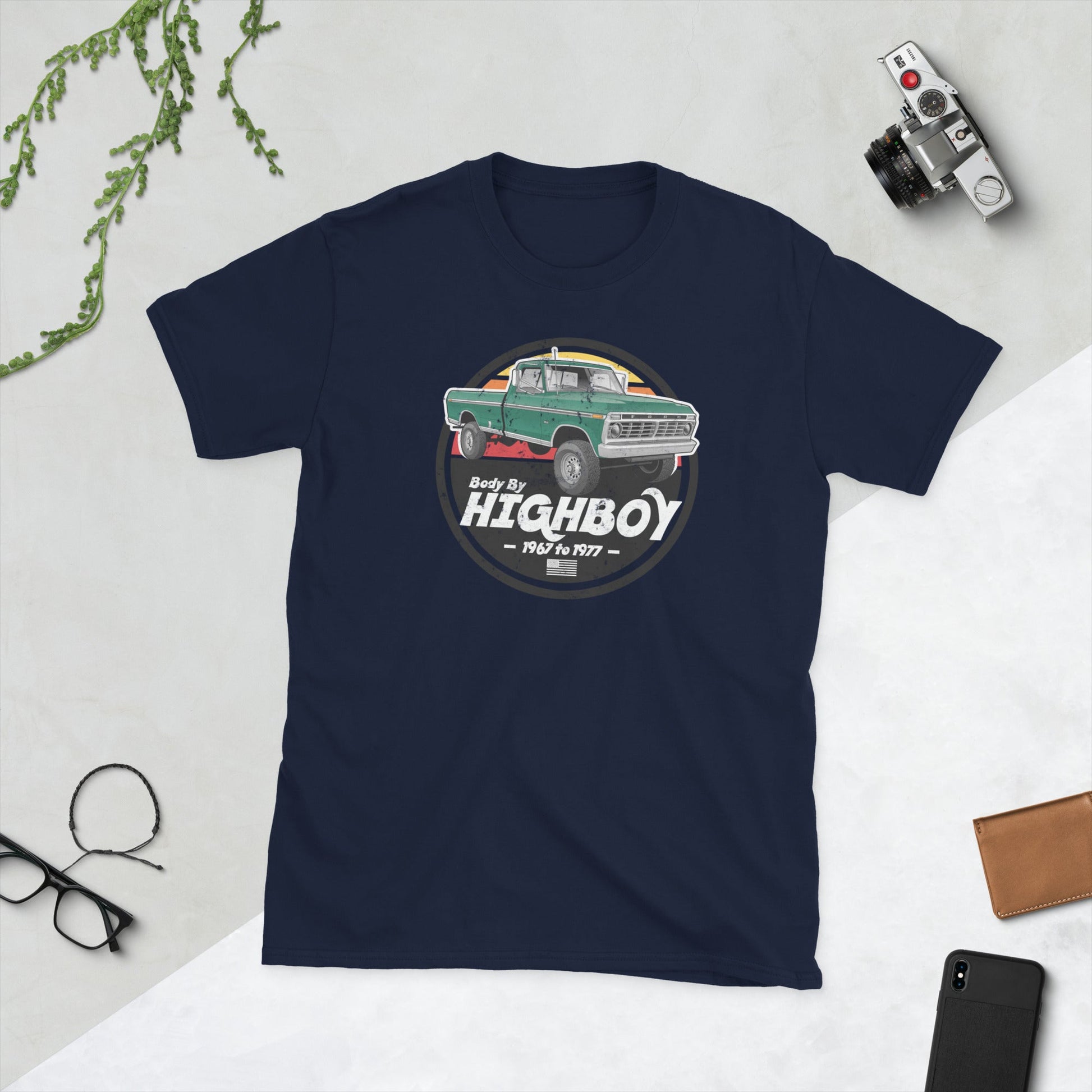 1973, 1974, 1975 / Green / Original Body By Highboy T-Shirt (Distressed Design) - BodyByHighboy Ford F250 Highboy Bumpside Dentside