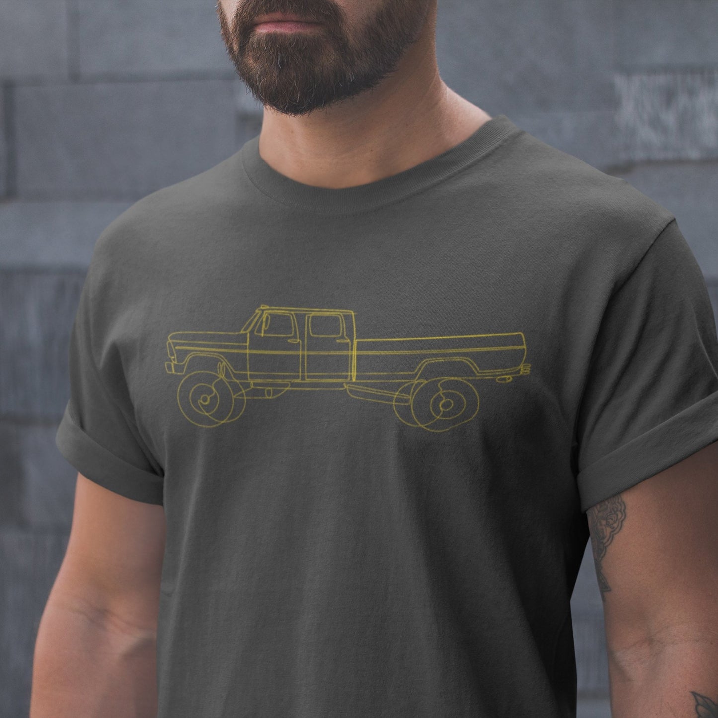 Single Line / Dual Cab Highboy Truck T-Shirt - BodyByHighboy Ford F250 Highboy Bumpside Dentside